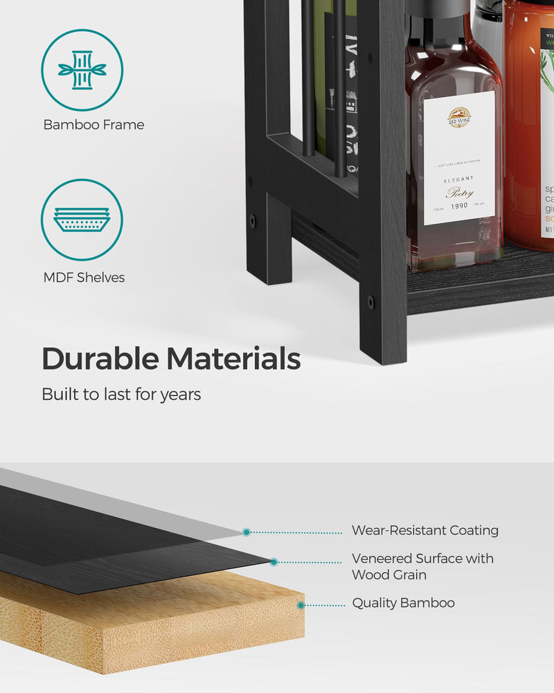 3 Tier Spice Rack Organiser with Bamboo Frame in Ebony Black for Countertops by Songmics