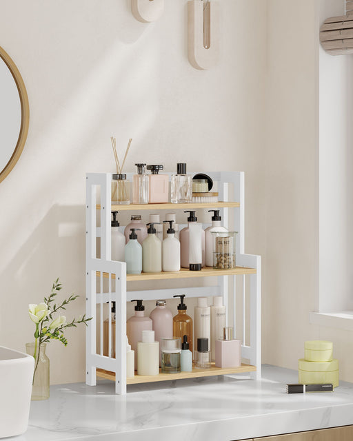 3 Tier Bamboo Spice Rack for Kitchen Worktop with Natural Oak Finish by Songmics