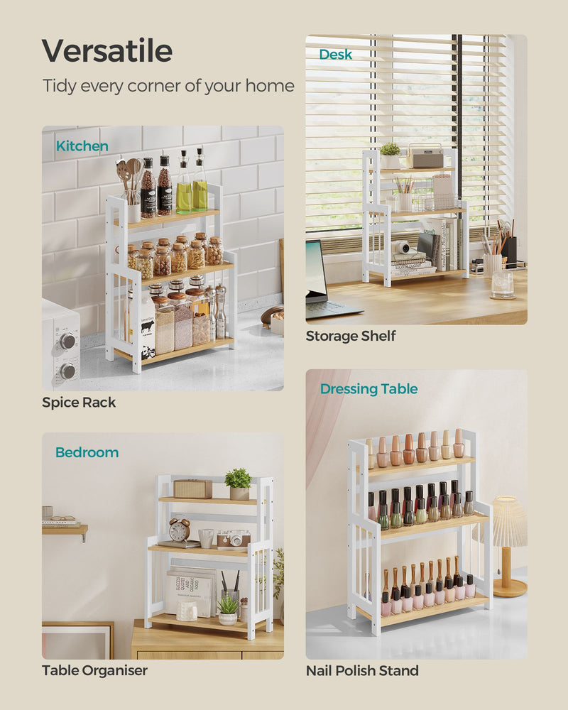 3 Tier Bamboo Spice Rack for Kitchen Worktop with Natural Oak Finish by Songmics