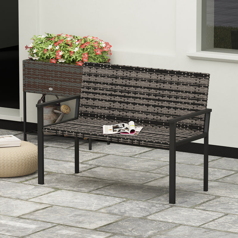 Grey Rattan 2 Seater Garden Bench with Cushions and Steel Frame for Patio Comfort by Outsunny