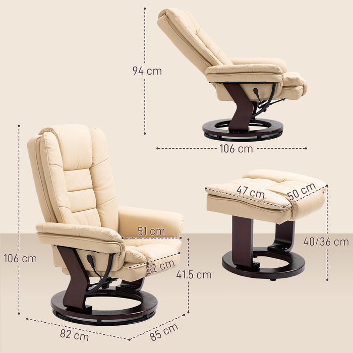 Beige Faux Leather Reclining Chair with 135Â° Adjustability and Footstool by HOMCOM