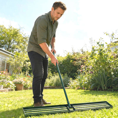 Lawn Levelling Rake with Wide Head for Smoothing Soil and Sand Green AOSOM