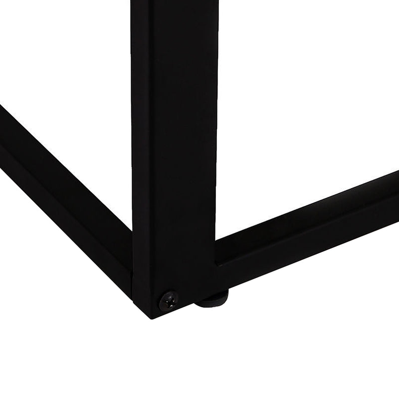 Set of 2 C Shaped Sofa Side Tables with Metal Frame for Living Room or Bedroom, Walnut and Black