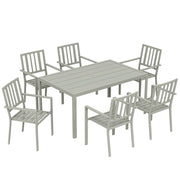 6 Seater Garden Table and Chairs With Large Rectangular Table and Stackable Chairs Light Grey Outsunny