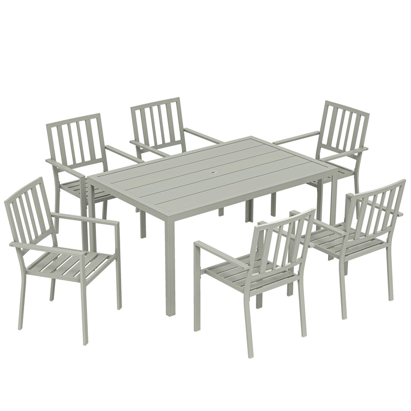 6 Seater Garden Table and Chairs With Large Rectangular Table and Stackable Chairs Light Grey Outsunny