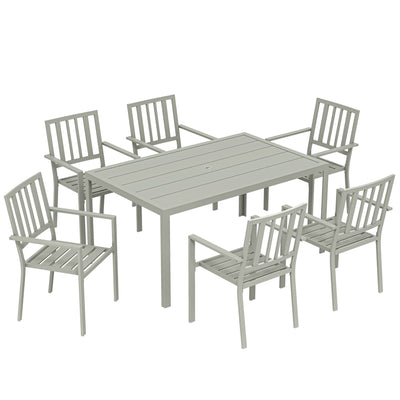 6 Seater Garden Table and Chairs With Large Rectangular Table and Stackable Chairs Light Grey Outsunny