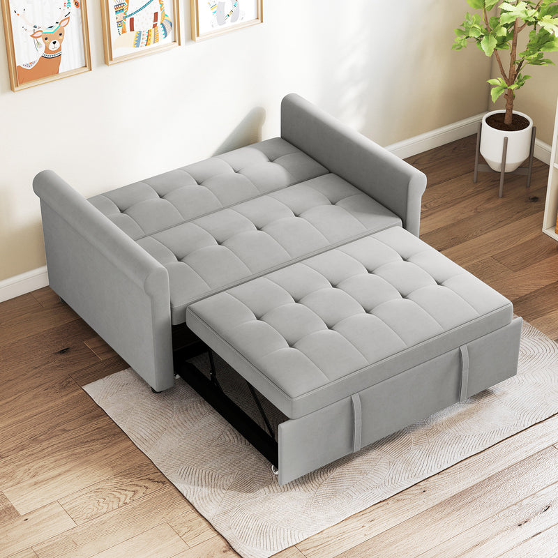 Two Seater Velvet Feel Sofa Bed With Foldable Design For Guest Rooms Grey