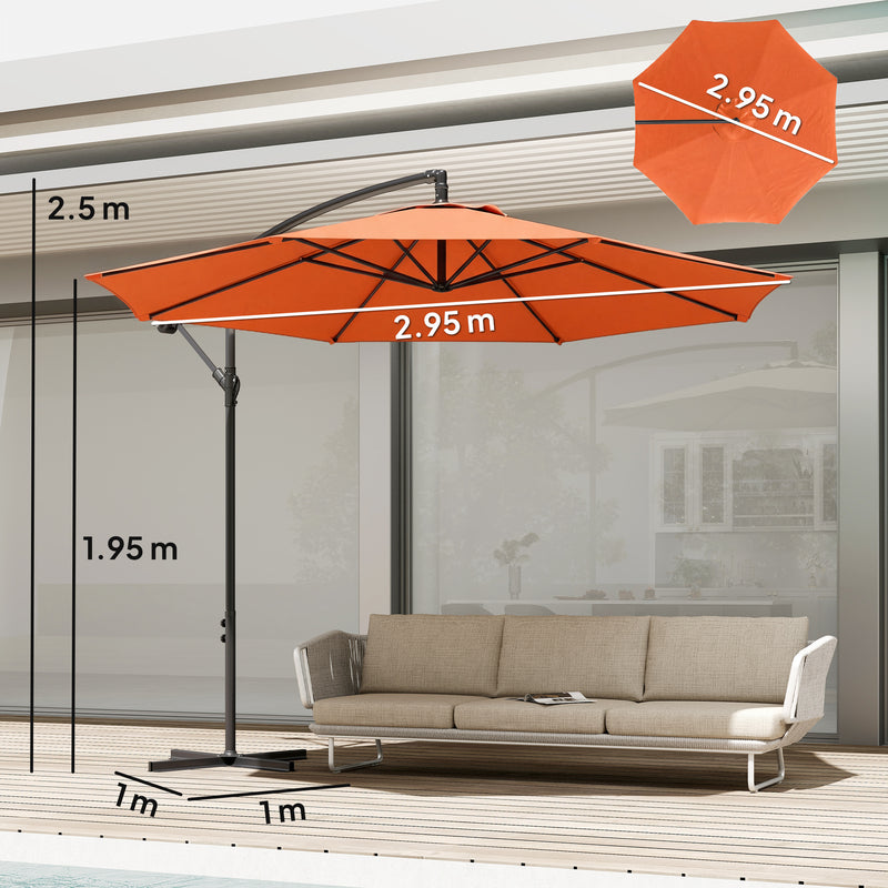 Cantilever Garden Parasol with Large Adjustable Canopy for Shaded Outdoor Seating Orange
