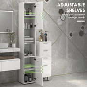 Tall Slim White High Gloss Bathroom Cabinet with Multi Storage by Kleankin