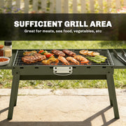 Portable Folding Charcoal Barbecue with Side Shelves for Easy Outdoor Grilling Green Outsunny