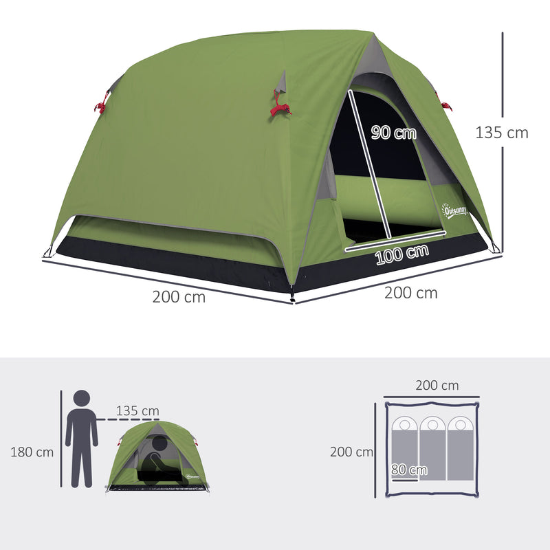 3 Person Waterproof Camping Tent With Mesh Windows And Groundsheet Olive Green