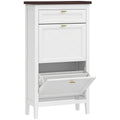 Slim Shoe Storage Cabinet for Narrow Hallways with 2 Flip Drawers and Top Drawer, White Homcom