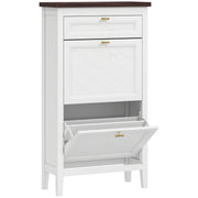 Slim Shoe Storage Cabinet for Narrow Hallways with 2 Flip Drawers and Top Drawer, White Homcom