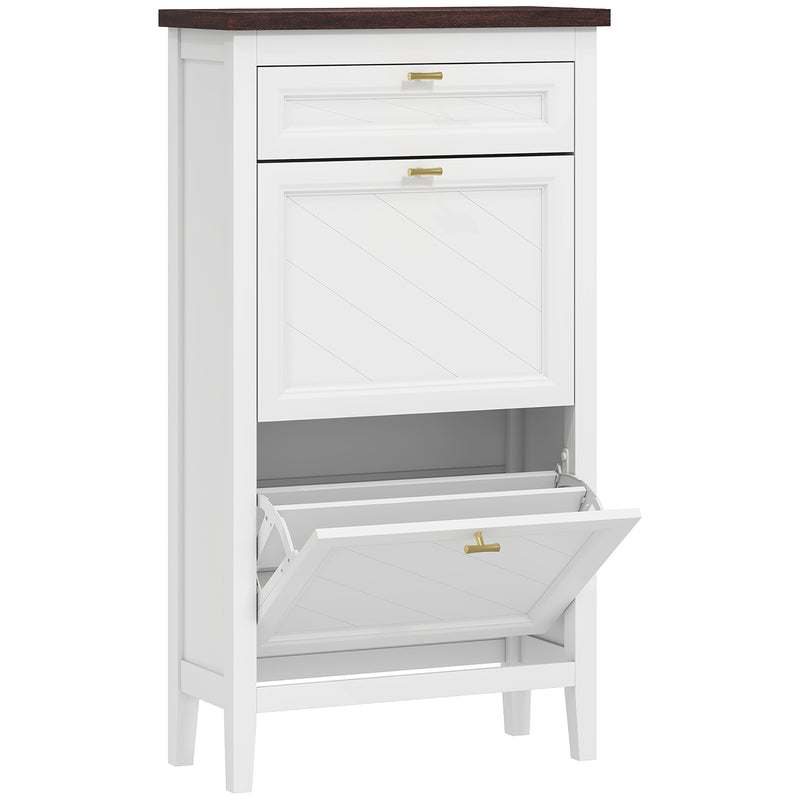 Slim Shoe Storage Cabinet for Narrow Hallways with 2 Flip Drawers and Top Drawer, White Homcom