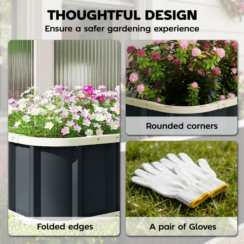 Raised Garden Bed for Easy and Safe Home Planting with Tool-Free Assembly, Dark Grey Outsunny