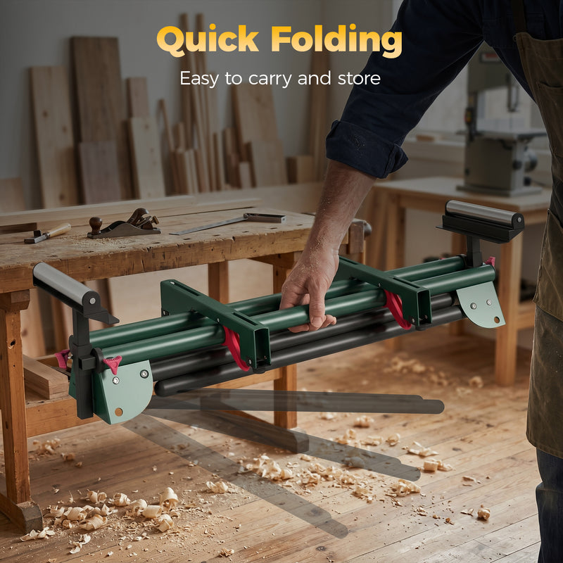 Mitre Saw Stand with Adjustable Rollers for Stable Timber Cutting Green