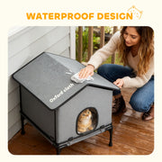 Waterproof Insulated Outdoor Cat House with Elevated Base for Feral Cats Grey AOSOM