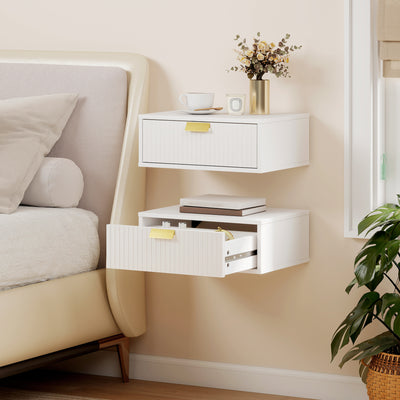 Floating Bedside Table Set with Drawer for Clutter-Free Storage Wall Mounted White AOSOM