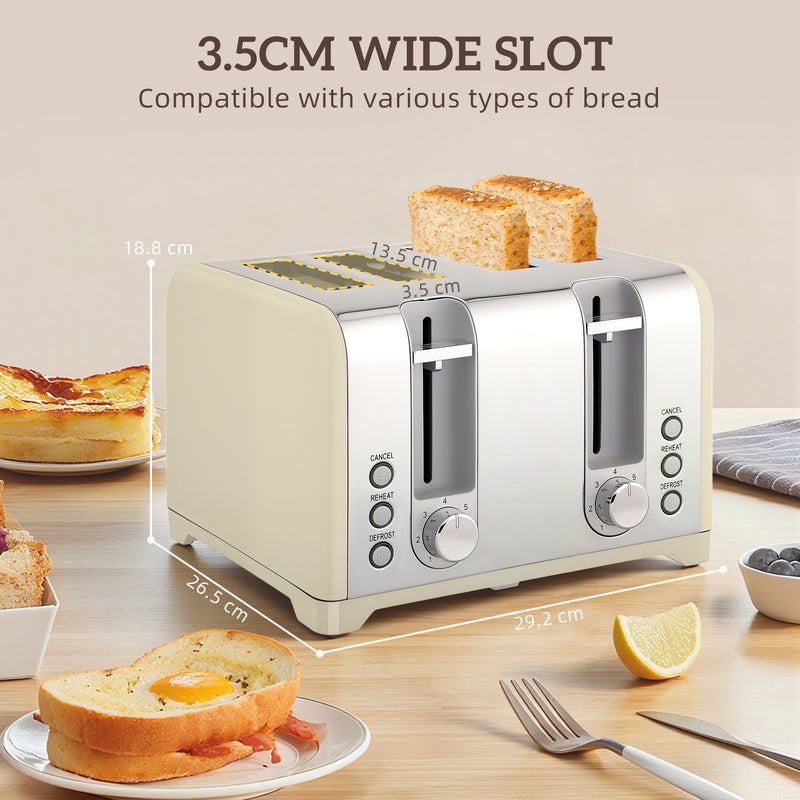 Retro Kettle and Toaster Set 3000W Fast Boil and Even Toasting Ideal for Breakfast Cream