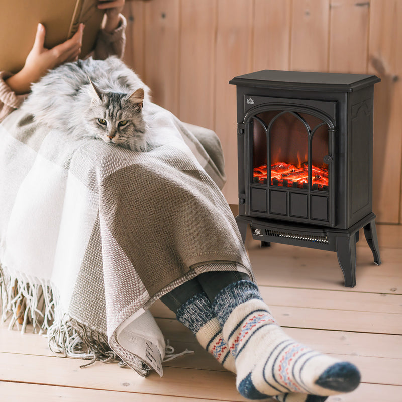 Freestanding Electric Fireplace Heater with LED Flame Effect for Cosy Living Rooms Black
