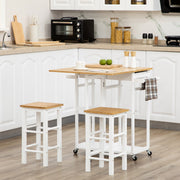Kitchen Island Trolley with Storage Drawers and Drop Leaf Top with 2 Stools White