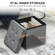 Foldable Velvet Feel Storage Ottoman With Padded Seat And Hidden Compartment Grey