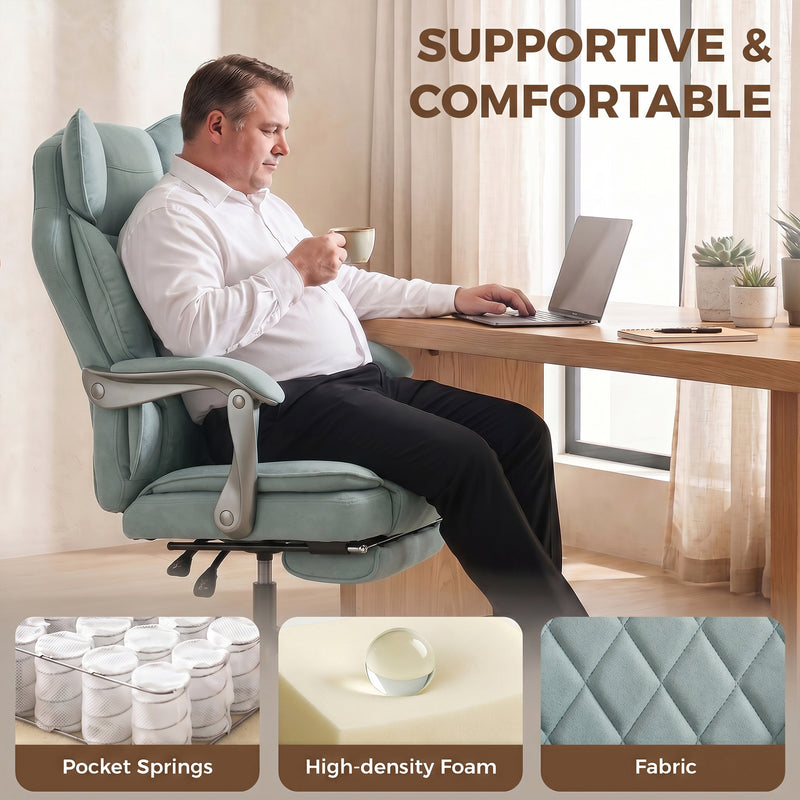 Office Chair for Big and Tall Adults with High Back Support and Footrest Light Blue