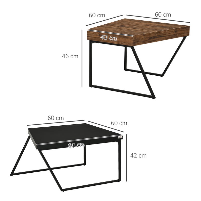 Industrial Nesting Coffee Table Set of 2 With Thick Tabletop For Living Room Use Rustic Brown