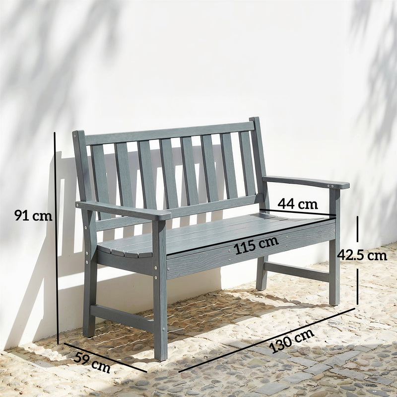 Garden Bench for Two with Weatherproof Low Maintenance Design Grey