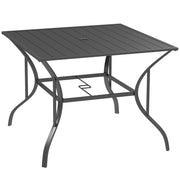 Dark Grey 4 Seater Square Garden Dining Table With Parasol Hole And Slatted Metal Top