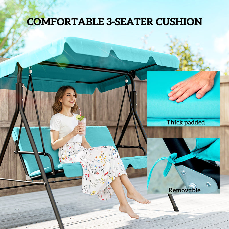 Patio Swing - 3 Seater Garden Swing Chair With Adjustable Canopy For Outdoor Relaxing, Blue