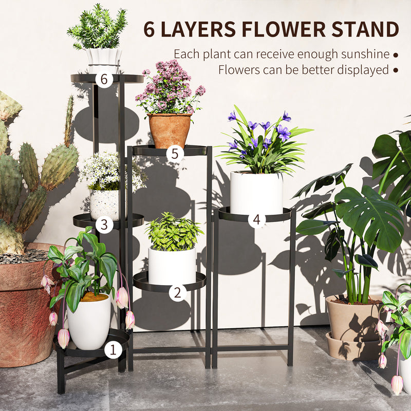 Black 3 Tier Foldable Metal Plant Stand for Indoor Outdoor Use by Outsunny