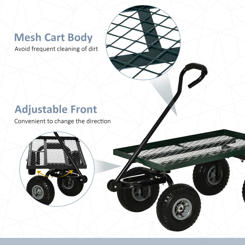 Heavy Duty Garden Trolley Cart With Pneumatic Wheels And Steel Frame For Outdoor Use Green AOSOM