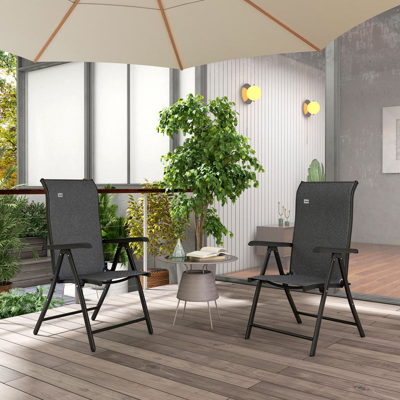 Set of 2 Grey Folding Garden Chairs with 7 Position Reclining Backs for Outdoor Comfort