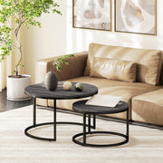 Set of 2 Nesting Coffee Tables with Marble Effect Tops Ideal for Living Room Black