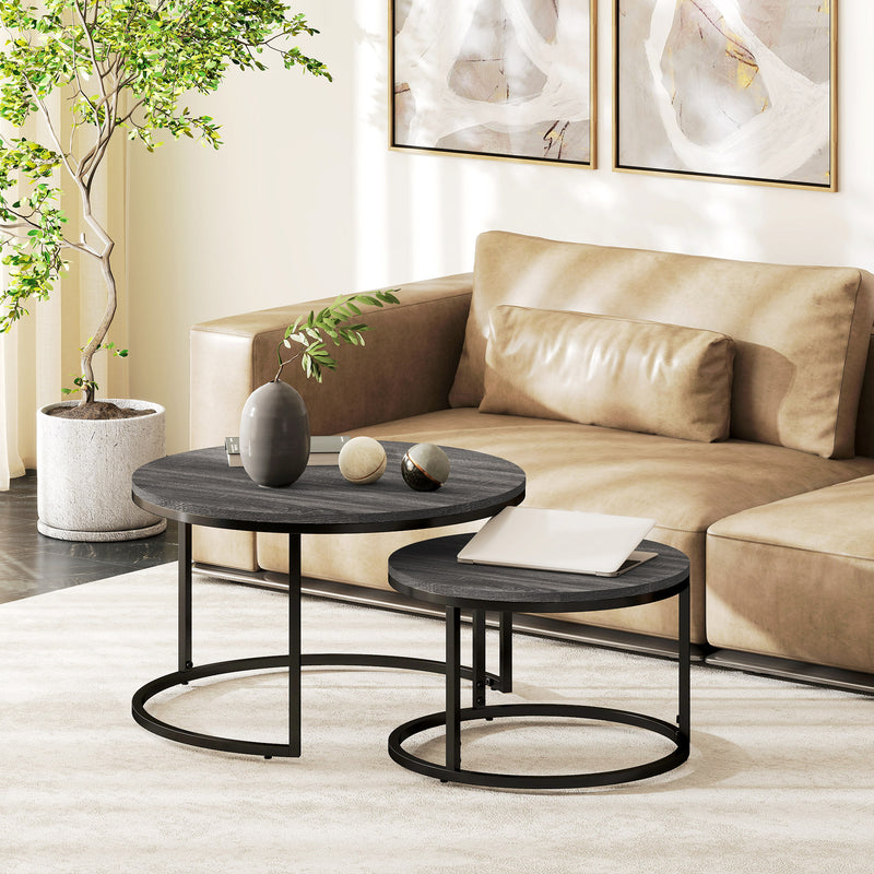 Set of 2 Nesting Coffee Tables with Marble Effect Tops Ideal for Living Room Black