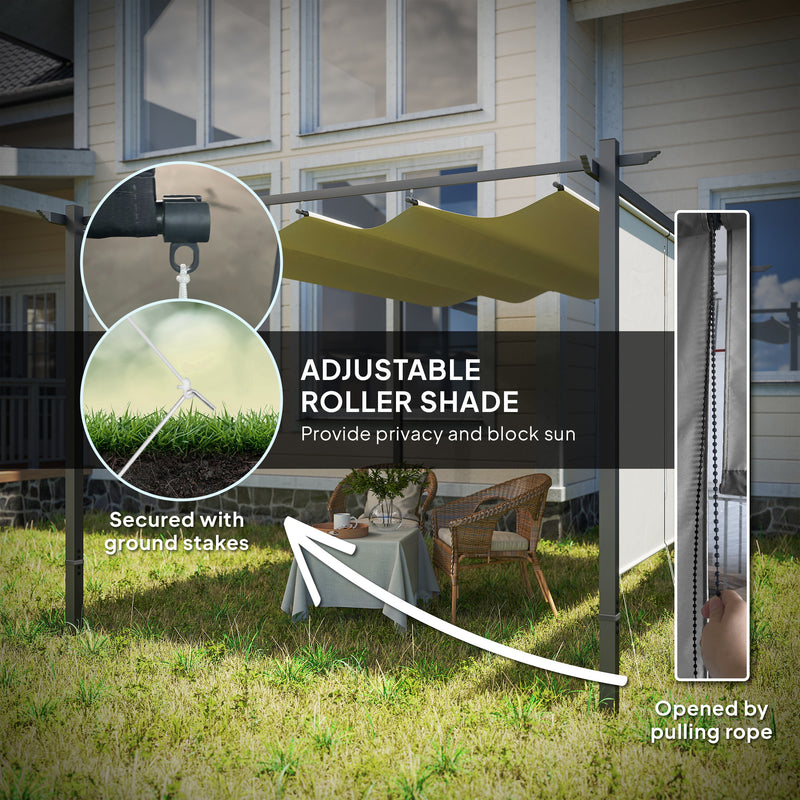 3 x 4m Metal Pergola with Retractable Canopy and Roller Shade Beige by Outsunny