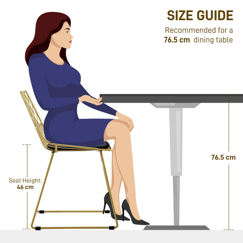 Set of 4 Metal Dining Chairs with Velvet Cushions and Cut Out Back for Kitchen, Gold Tone