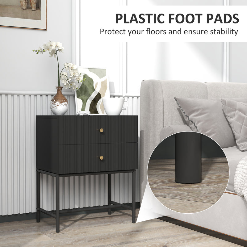 Black 2 Drawer Bedside Table with Gold Handles Elegant Design by HOMCOM