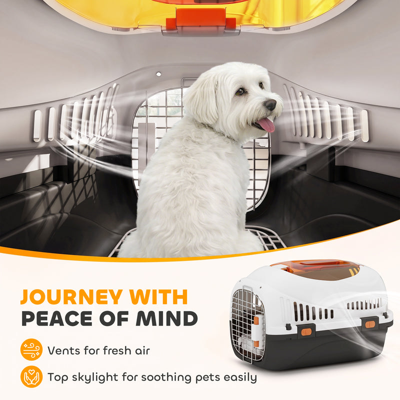 Hard-Sided Pet Carrier for Safe Vet Visits and Travel with Triple Lock and Top Window Cream