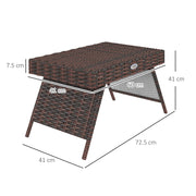 Brown Rattan Foldable Outdoor Coffee Table With Steel Frame for Garden by Outsunny