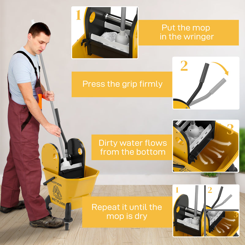 Yellow 26 Litre Mop Bucket with Wringer and Mop for Commercial Cleaning by Outsunny AOSOM