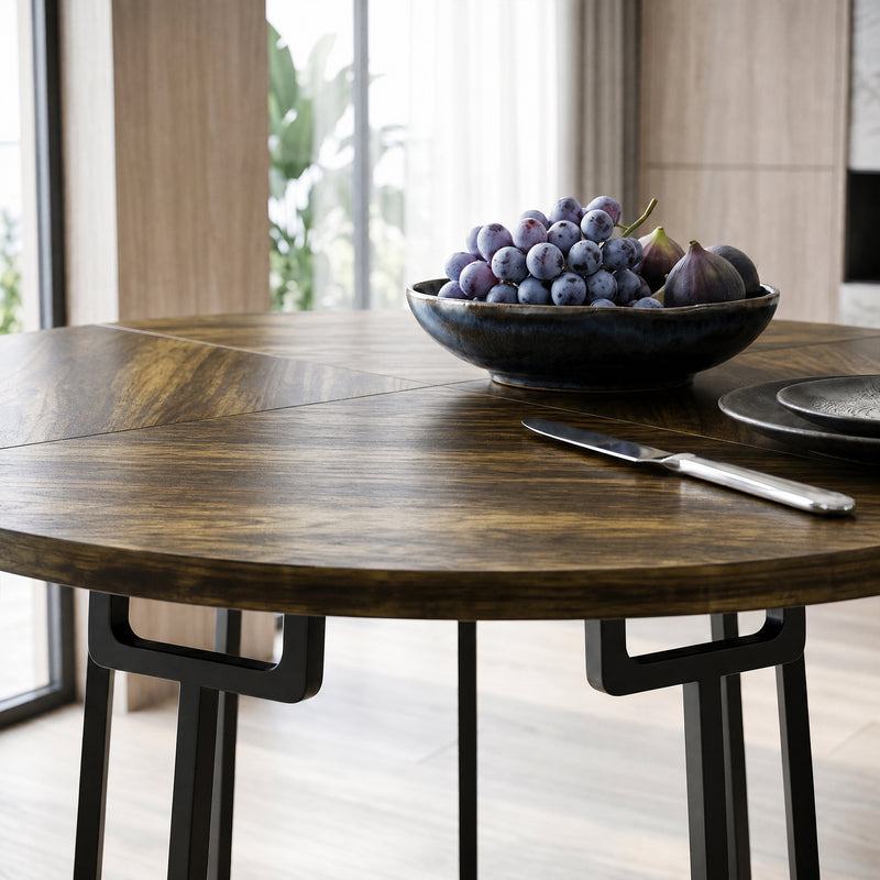 Round Dining Table for Small Kitchens or Flats Seats 4 to 6 Easy Clean Rustic Brown