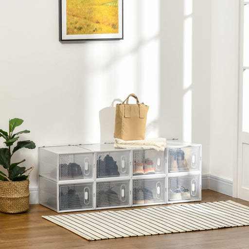 8 Piece Clear Stackable Plastic Shoe Storage Boxes with Magnetic Door for Sizes up to 12 by HOMCOM