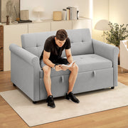 Two Seater Velvet Feel Sofa Bed With Foldable Design For Guest Rooms Grey
