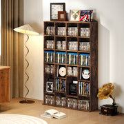 Adjustable CD Storage Cabinet With Multiple Shelves Ideal For Home Office Rustic Brown AOSOM
