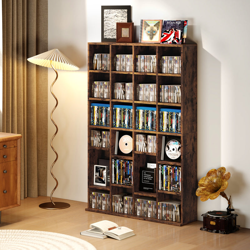 Adjustable CD Storage Cabinet With Multiple Shelves Ideal For Home Office Rustic Brown AOSOM