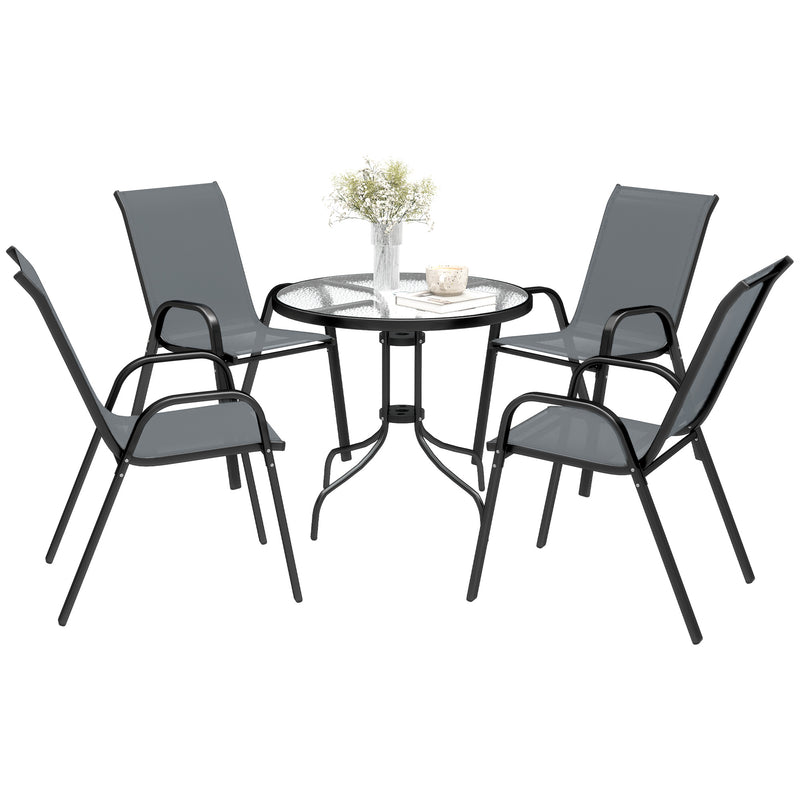 Five Piece Steel Patio Set with Glass Top Table Dark Grey by Outsunny