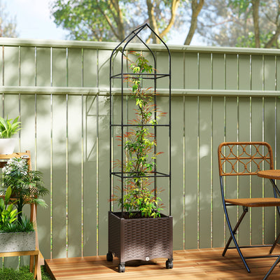 Raised Planter with Trellis and Wheels for Easy Gardening in Small Spaces Brown Outsunny