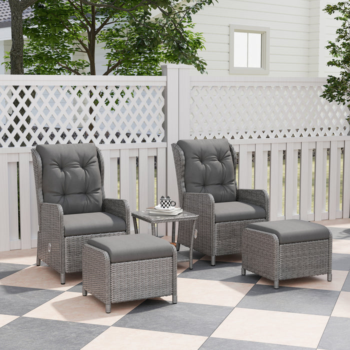 5 Piece Rattan Reclining Armchair Bistro Set with Cushions and Footstools Light Grey by Outsunny